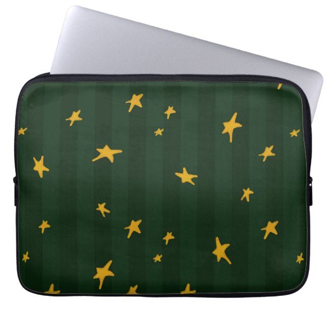Holiday Green Yellow Stripe Star Christmas  Laptop Sleeve (Voorkant)