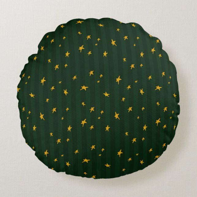 Holiday Green Yellow Stripe Star Christmas  Rond Kussen (Voorkant)
