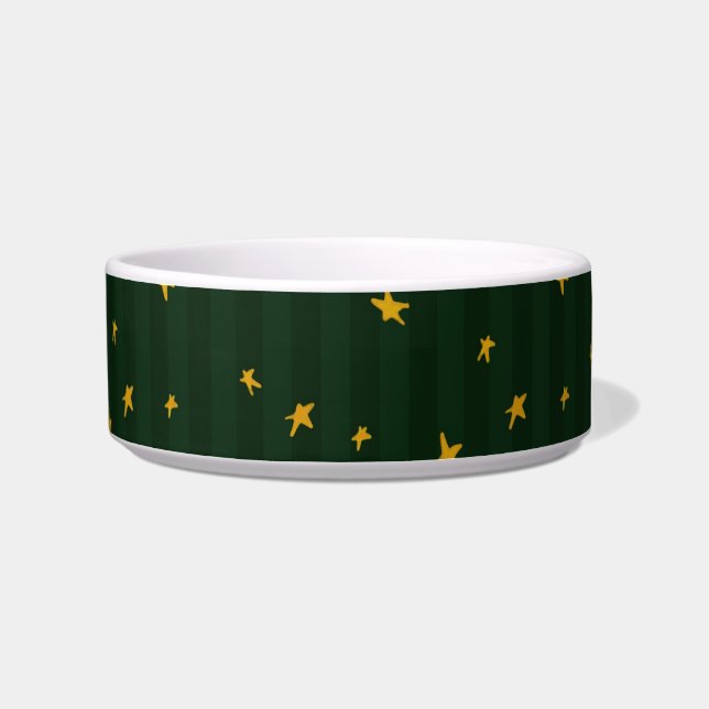 Holiday Green Yellow Stripe Star Christmas  Voerbakje (Rechts)