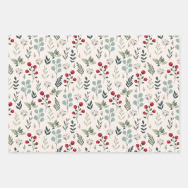 Holiday Greenery Berries Stars Land Inpakpapier Vel
