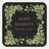 Holiday Greenery Border Monogram Vierkante Sticker (Voorkant)