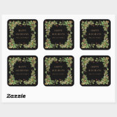 Holiday Greenery Border Monogram Vierkante Sticker (Vel)