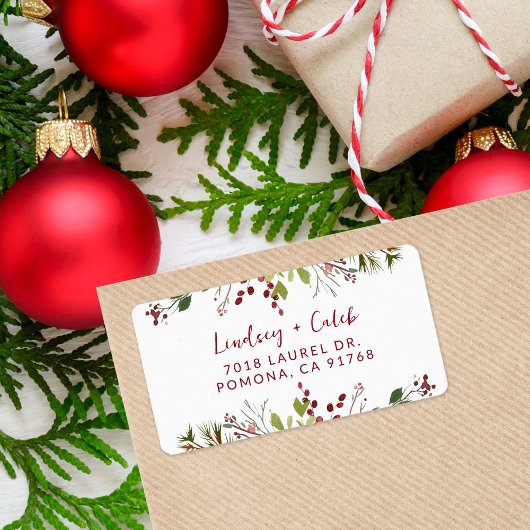 Holiday Greenery Christmas Return Address Etiket