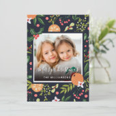 Holiday Greenery en Citrus Foto Kerstmis Kaart (Staand voorkant)