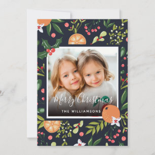 Holiday Greenery en Citrus Foto Kerstmis Kaart
