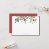 Holiday Greenery Holly Plant Red Persoonlijke opme Kaart (Voorkant / Achterkant in situ)