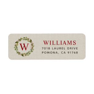 Holiday Greenery Wreath Monogram Adres Etiket
