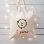 Holiday Greenery Wreator Monogram Rebruikbare Gift Tote Bag