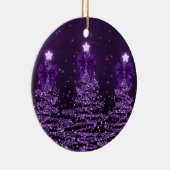 Holiday Greeting Purple Christmas Trees Bows Keramisch Ornament (Rechts)
