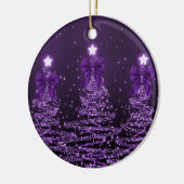 Holiday Greeting Purple Christmas Trees Bows Keramisch Ornament (Links)