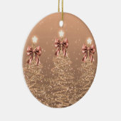 Holiday Greeting Rose Gold Christmas Trees Bows Keramisch Ornament (Rechts)