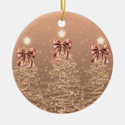 Holiday Greeting Rose Gold Christmas Trees Bows Keramisch Ornament (Voorkant)