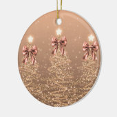 Holiday Greeting Rose Gold Christmas Trees Bows Keramisch Ornament (Links)