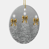 Holiday Greeting Silver Christmas Trees Gold Bows Keramisch Ornament (Rechts)