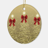 Holiday Greetings Gold Christmas Trees w/ Red Bows Keramisch Ornament (Links)