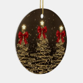 Holiday Greetings Gold Christmas Trees w/ Red Bows Keramisch Ornament (Rechts)
