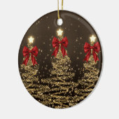 Holiday Greetings Gold Christmas Trees w/ Red Bows Keramisch Ornament (Links)
