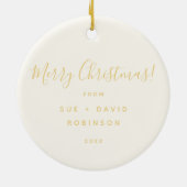 Holiday Greetings Gold Christmas Trees w/ Red Bows Keramisch Ornament (Achterkant)