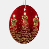 Holiday Greetings Gold Red Christmas Trees w/ Bows Keramisch Ornament (Rechts)