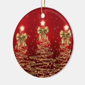 Holiday Greetings Gold Red Christmas Trees w/ Bows Keramisch Ornament (Links)