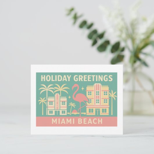 Holiday Greetings Miami Beach Art Deco Postcard Briefkaart (Staand voorkant)