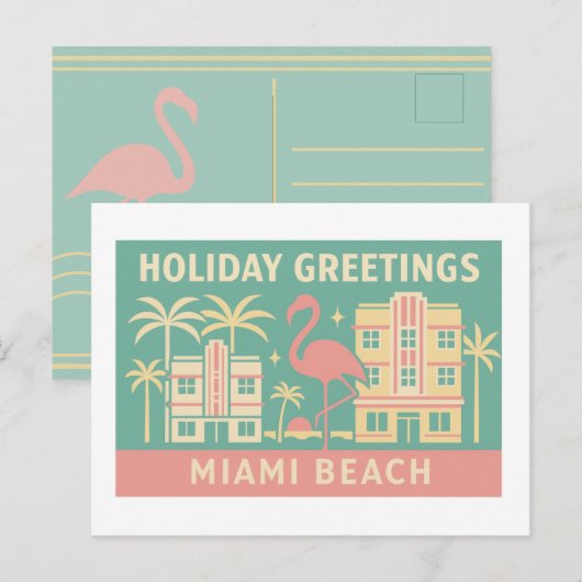 Holiday Greetings Miami Beach Art Deco Postcard Briefkaart (Voorkant / Achterkant)