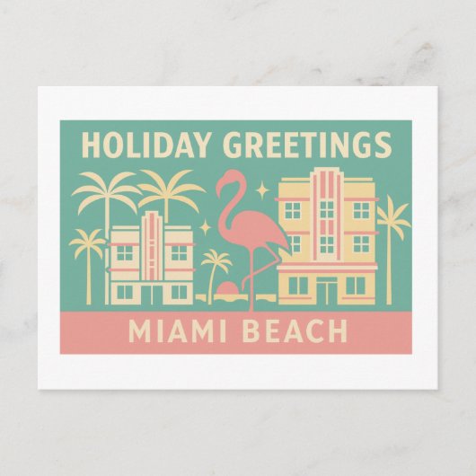 Holiday Greetings Miami Beach Art Deco Postcard Briefkaart (Voorkant)