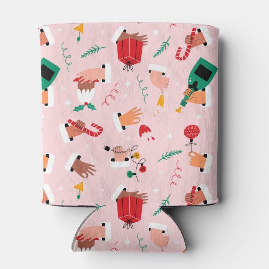 Holiday Hands Feestelijke Viering Patroon Blikjeskoeler (Achterkant)