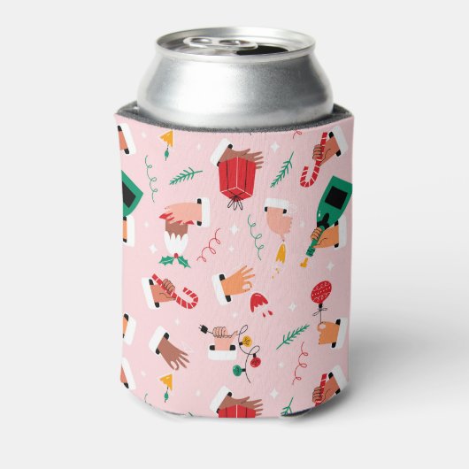 Holiday Hands Feestelijke Viering Patroon Blikjeskoeler (Blikje Achterkant)