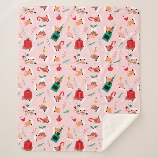 Holiday Hands Feestelijke Viering Patroon Sherpa Deken (Voorkant)