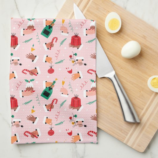 Holiday Hands Feestelijke Viering Patroon Theedoek (Quarter Fold)