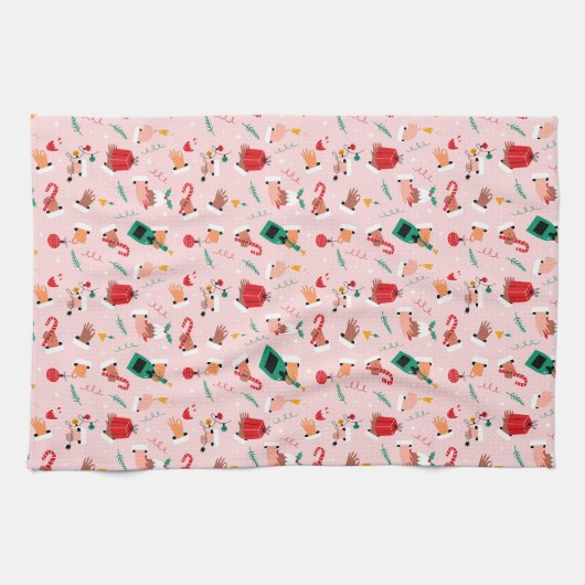 Holiday Hands Feestelijke Viering Patroon Theedoek (Horizontaal)