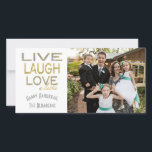 Holiday Hanukkah Card "Love a Latke" Foto Feestdagenkaart<br><div class="desc">Holiday, Hanukkah-fotokaart, "Live Laugh Love a Latke" Glossy, fotokaart met witte envelop. Personaliseer door foto's en de formulering te vervangen, "Happy Hanukkah, Blumbergs" Pas de tekst aan door uw favoriete doopvontstijl, kleur en grootte te kiezen. Bedankt om te stoppen en te winkelen. Veel waardering. Happy Hanukkah! Deel je speciale momenten...</div>