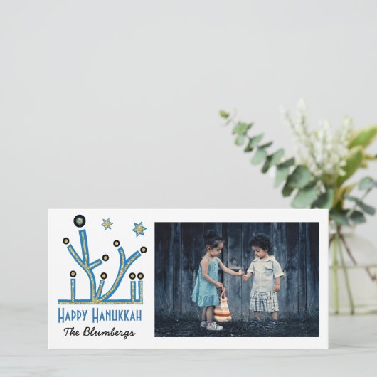 Holiday Happy Hanukkah Kaart "Menorah Bling" (Staand voorkant)