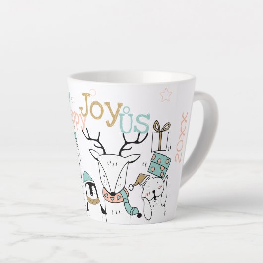Holiday Happy Joy-oUS Funny Cartoon Animals Latte Mok (Rechterhoek)