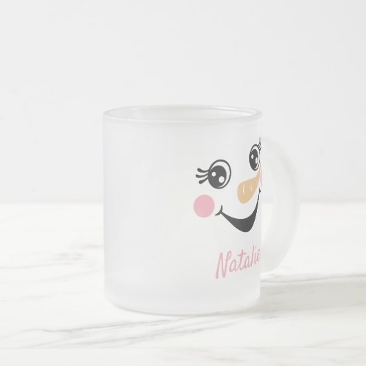 Holiday Happy Snowman Face Monogram Matglas Koffiemok (Voorkant rechts)