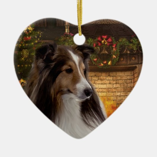 Holiday Heart Sheltie Keramisch Ornament (Voorkant)