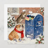 Holiday Helpers Animals at Mailbox Christmas Card Feestdagenkaart (Voorkant / Achterkant)