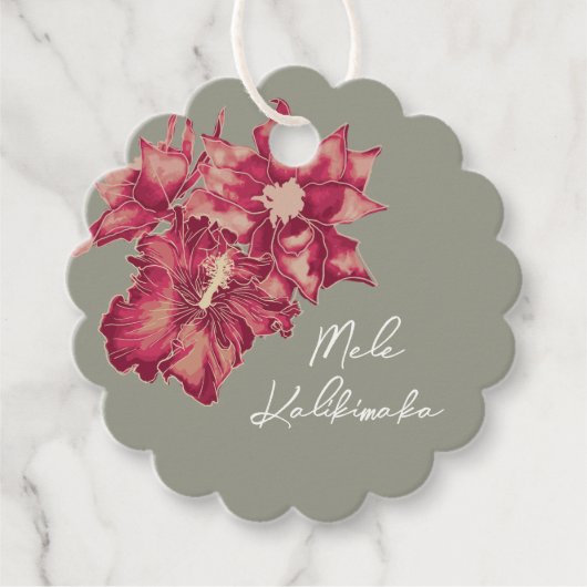 Holiday Hibiscus, Hawaiian Style Kerstmis Bedankjes Labels (Voorkant)