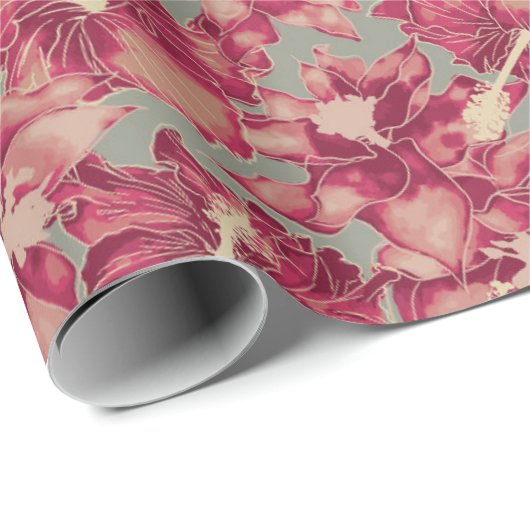 Holiday Hibiscus, Hawaiian Style Kerstmis Cadeaupapier (Rol Hoek)