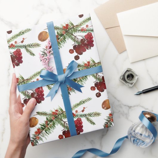 Holiday Highbush Cranberries & Green Spruce Wrappi Cadeaupapier (Geschenken)