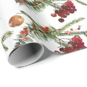 Holiday Highbush Cranberries & Green Spruce Wrappi Cadeaupapier (Rol Hoek)