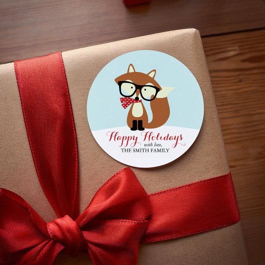 Holiday Hipster Brown Fox Ronde Sticker