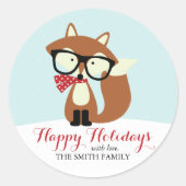 Holiday Hipster Brown Fox Ronde Sticker (Voorkant)
