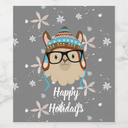 Holiday Hipster Llama Wijn Etiket (Enkel label)