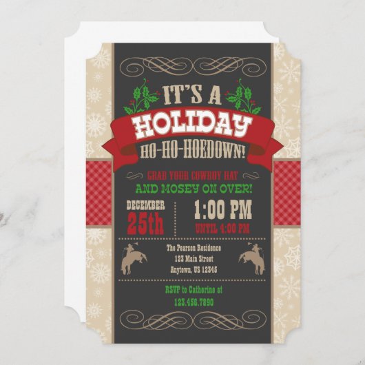 Holiday Ho Ho Hoedown Uitnodiging kerstfeest (Voorkant / Achterkant)