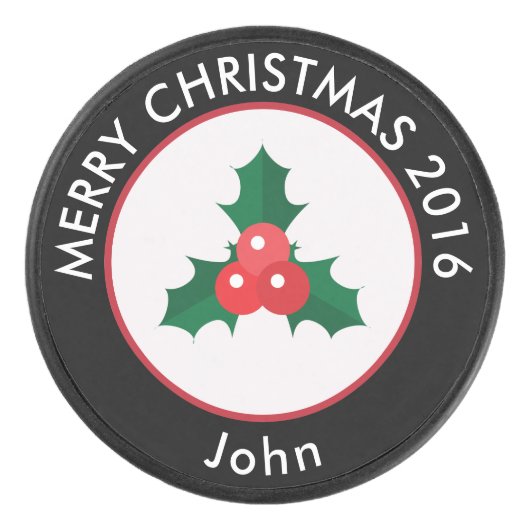 Holiday Hockey Puck/KerstHolly & Berries Puck (Voorkant)