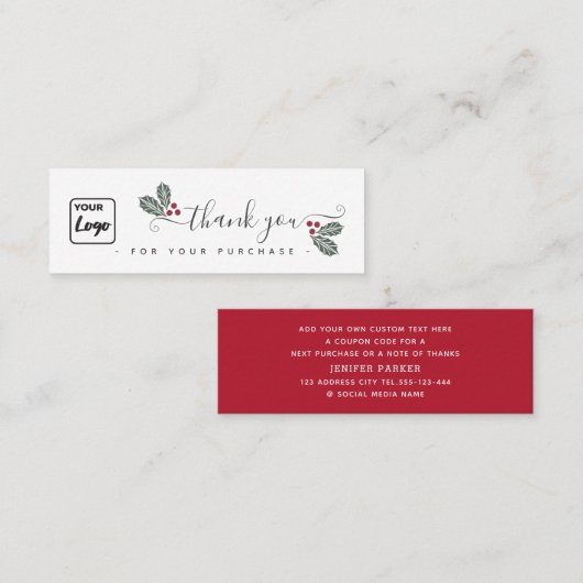 Holiday holly aangepaste logo dank u mini visitekaartje (Voorkant / Achterkant)