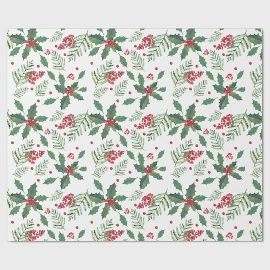 Holiday Holly & Berries - Groot Cadeaupapier (Vlak)