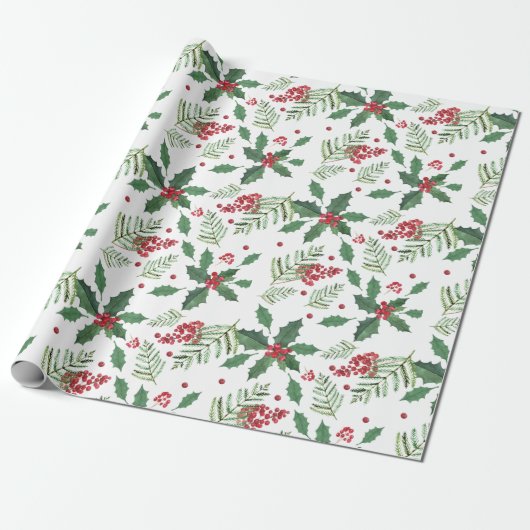 Holiday Holly & Berries - Groot Cadeaupapier (Uitgerold)